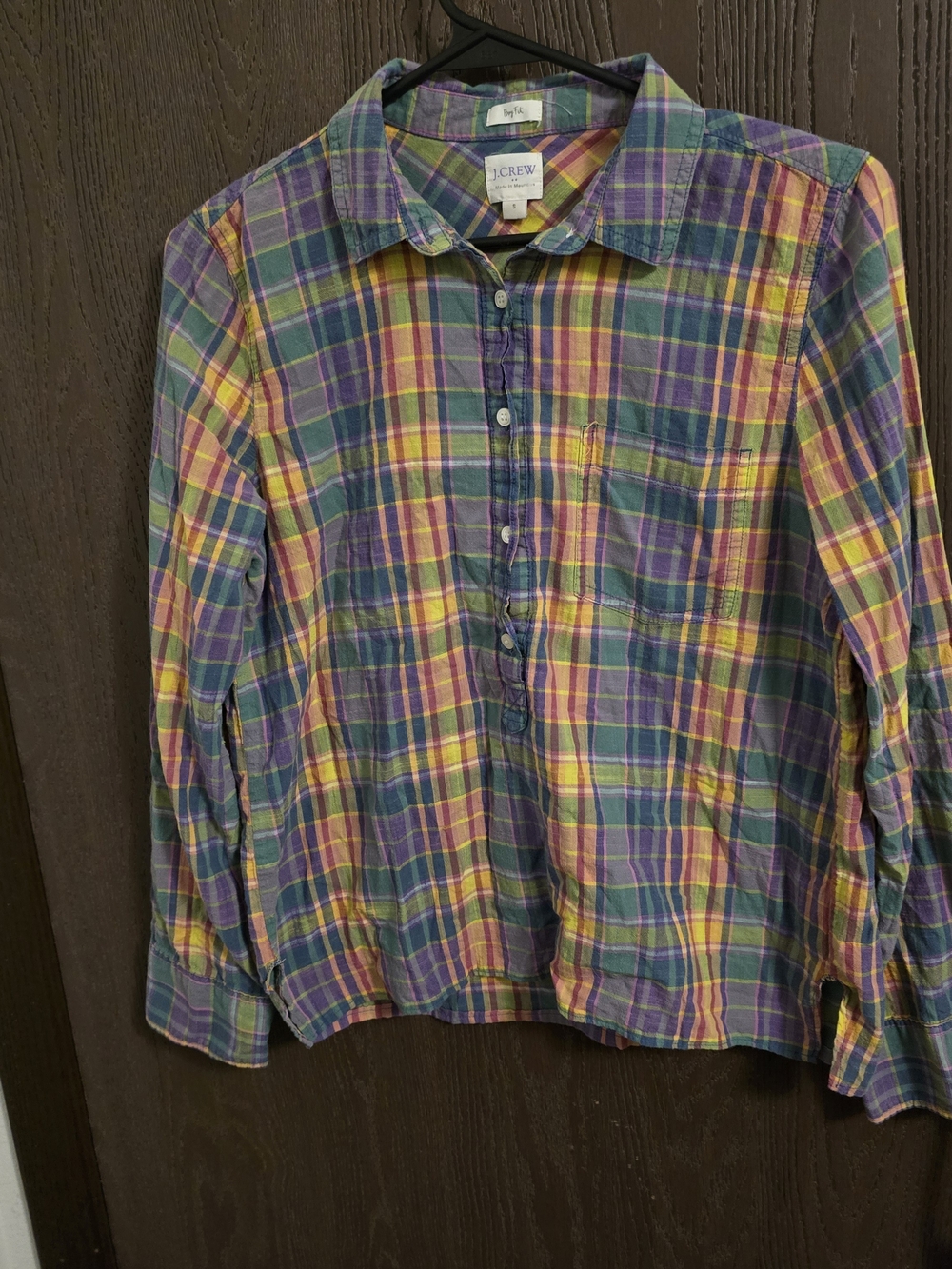 J. Crew Plaid Button-Front Casual Shirt - Yellow, Purple, Green, Blue